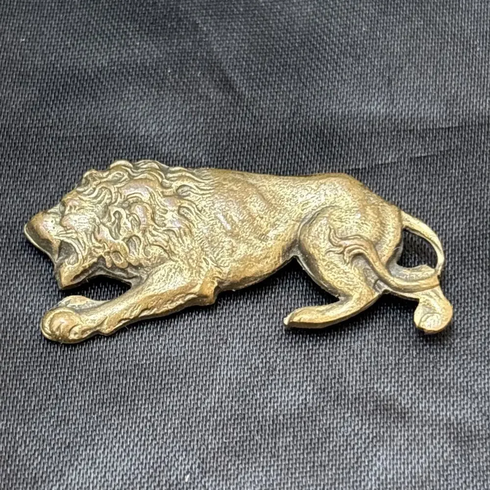 Antique Lion Brooch Pin Brass Textured Detailed 1.5”x.5” Lion Jewelry